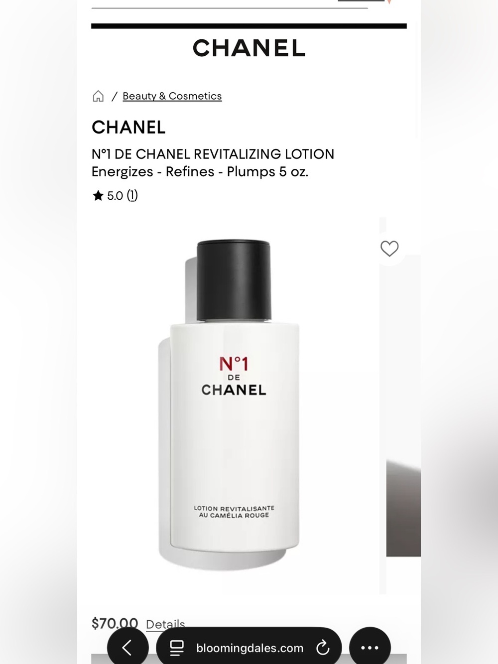 CHANEL N°1 Revitalizing Lotion — White Bottle with Black Cap and Red Accent